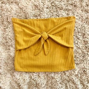 Mustard Yellow Ribbed Front Tie Top - Wild Honey - Size M